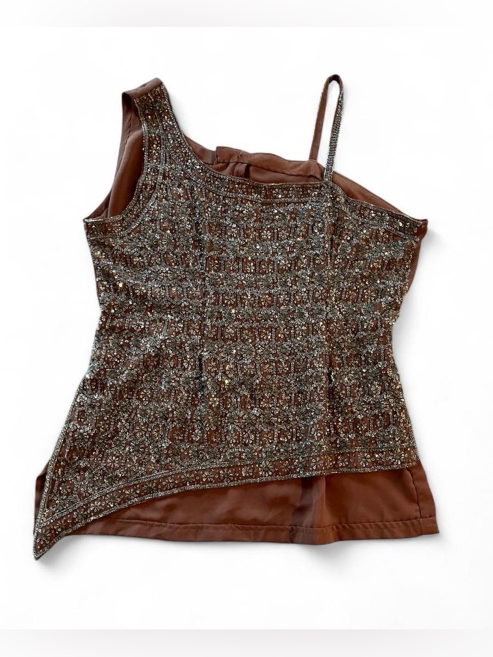 Vintage brown, beaded, one-shoulder top